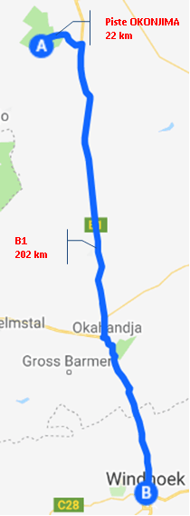 trajet ONKONJIMA - WHINDOEK